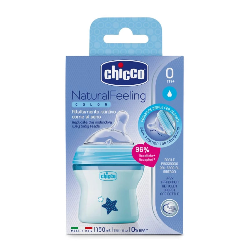 CHICCO NATURAL FEELING BOTTLE 0M+ 150ML BLUE