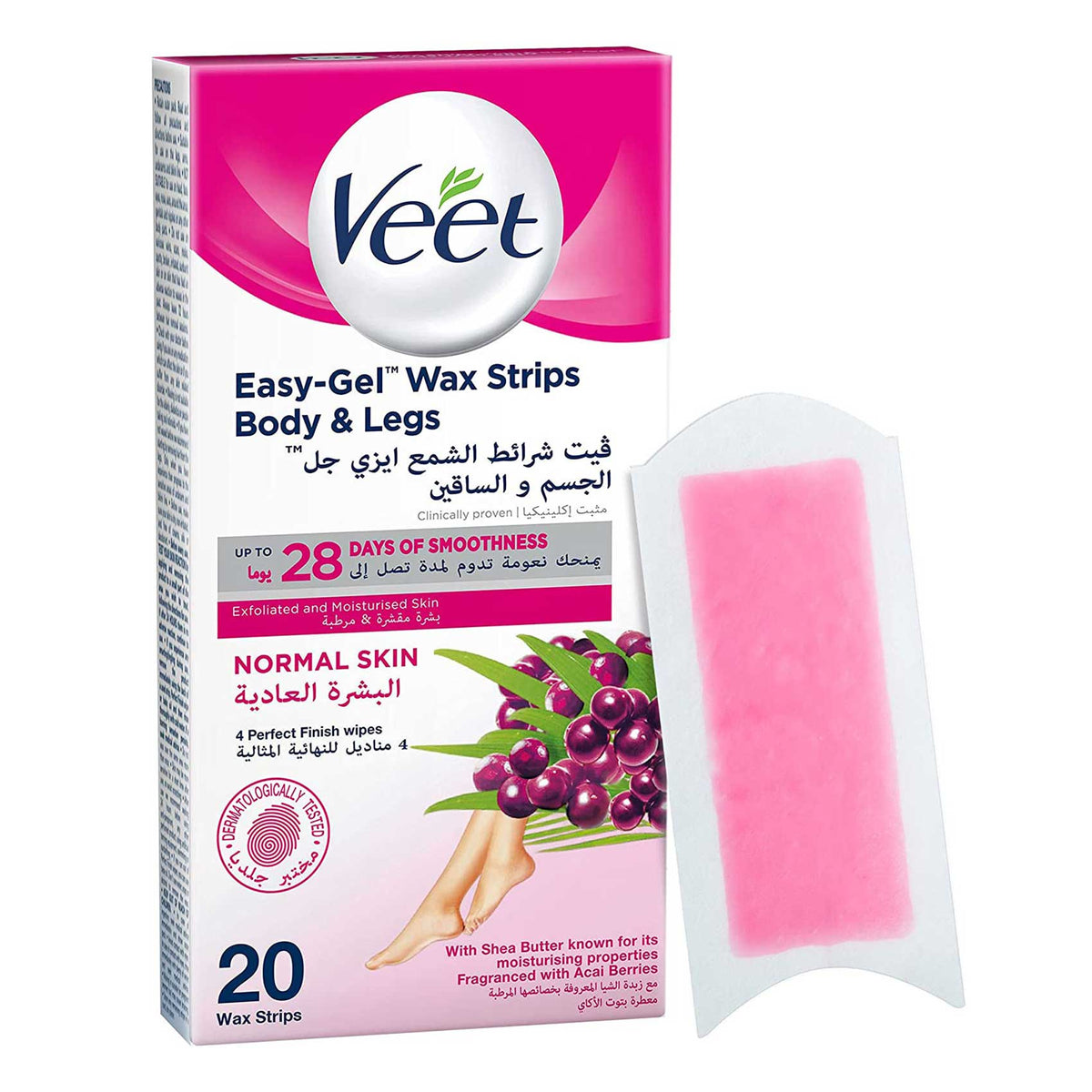 VEET HAIR REMOVER WAX STRIPS FOR NORMAL SKIN 20PCS