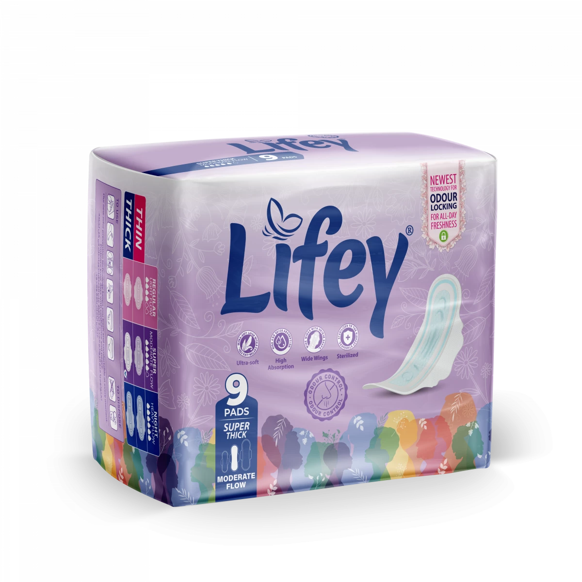 LIFEY SUPER THICK MODERATE FLOW 9 PADS