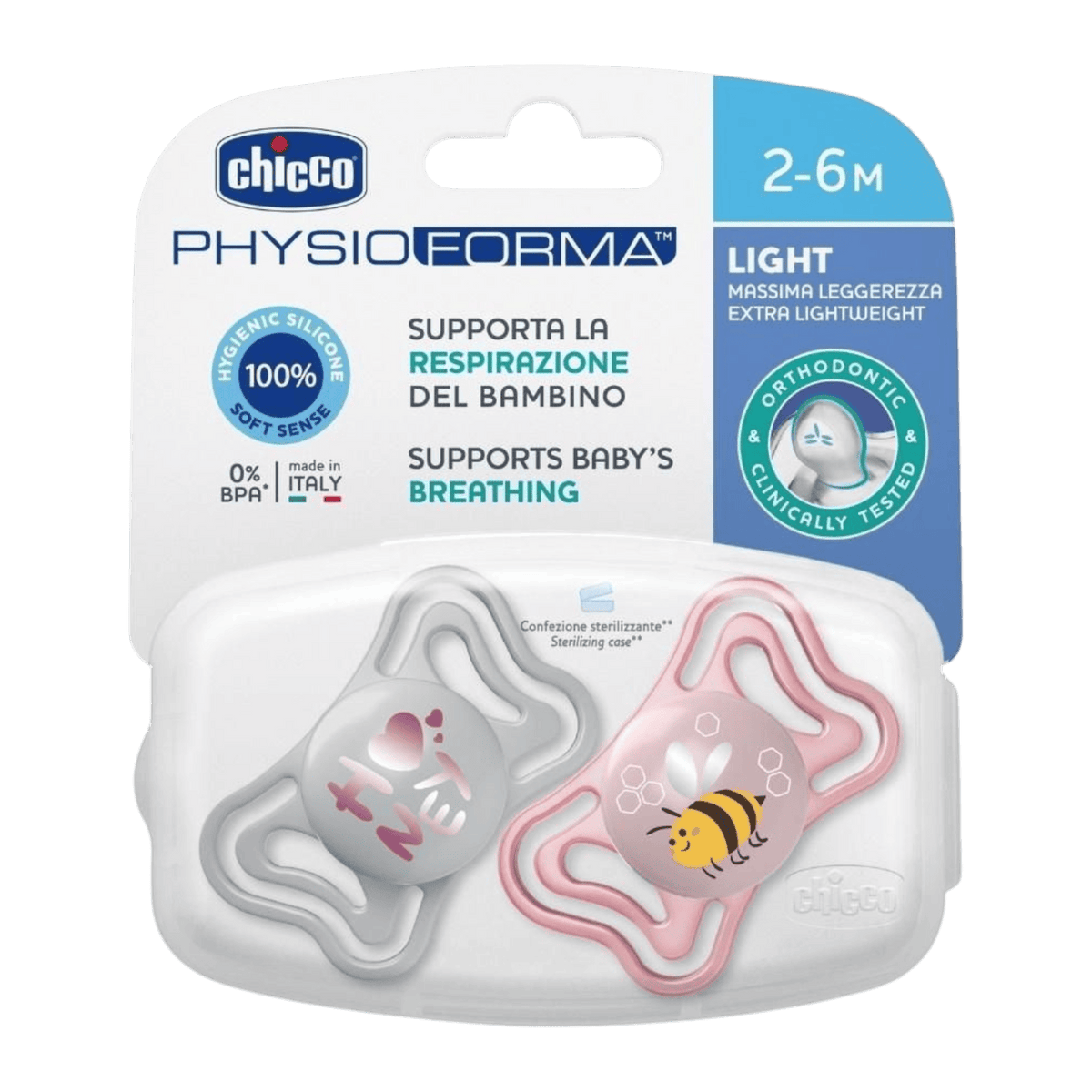 CHICCO PHYSIO FORMA LIGHT SOOTHER 2-6M 2PCS PINK