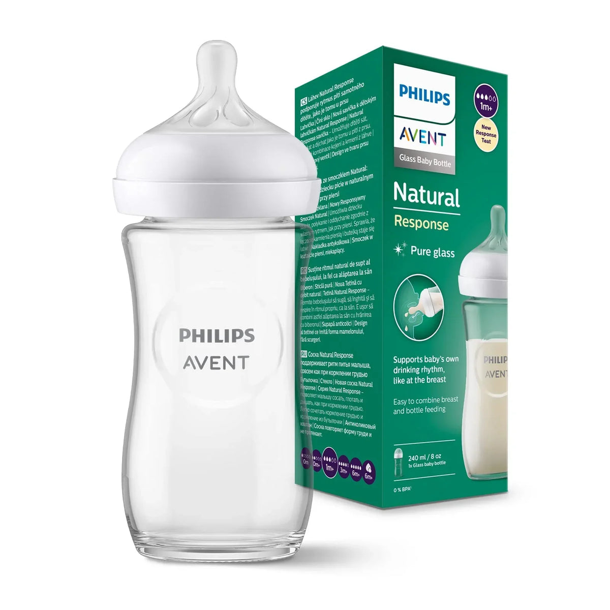 AVENT NATURAL RESPONSE GLASS BOTTLE 240ML
