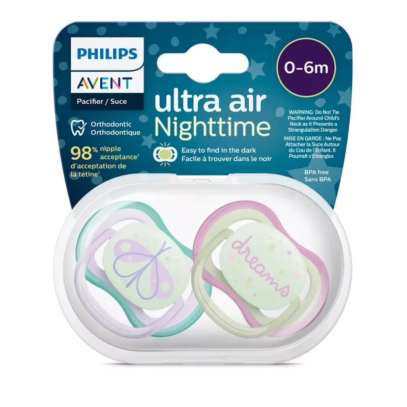 AVENT ULTRA AIR NIGHTTIME SOOTHER 0-6M 2PCS GIRL
