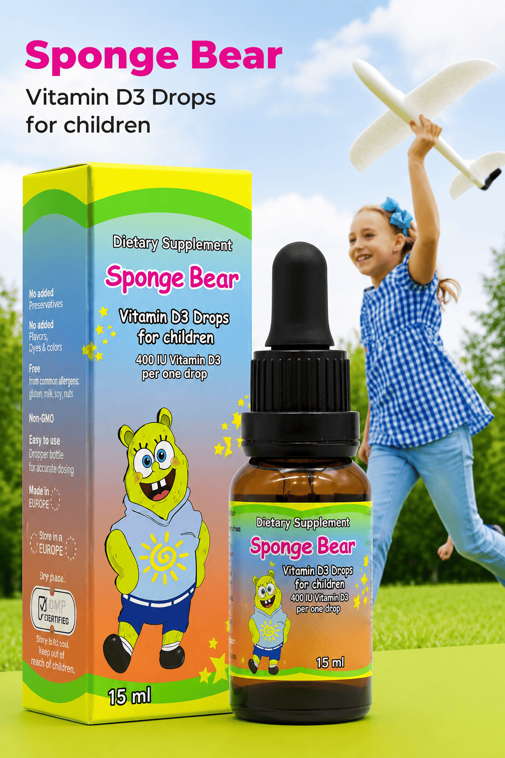 SPONGE BEAR VIT.D3 400 IU DROP 15ML