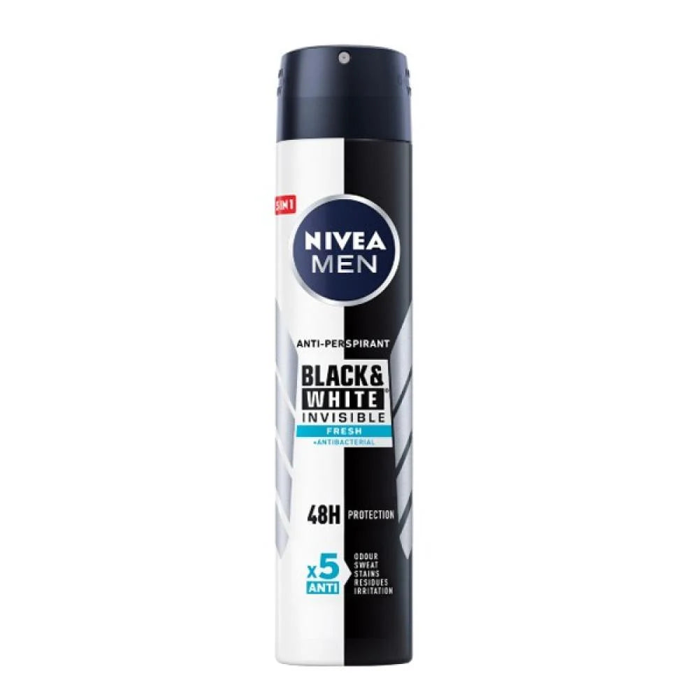 NIVEA DEO BLAKE &WHITE INVISIBLE FRESH X5 SPRAY 200ML