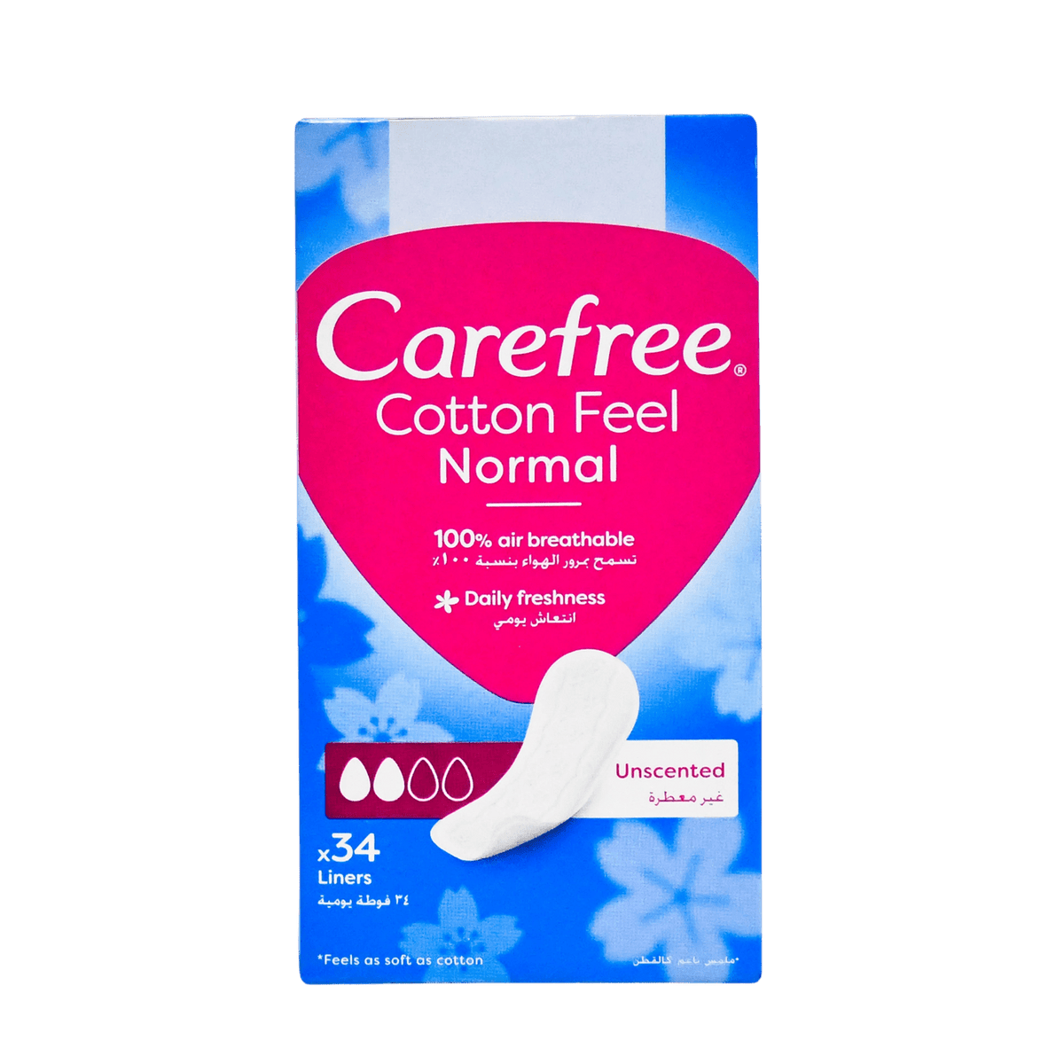 CAREFREE COTTON FEEL NORMAL UNSCENTED 34PCS