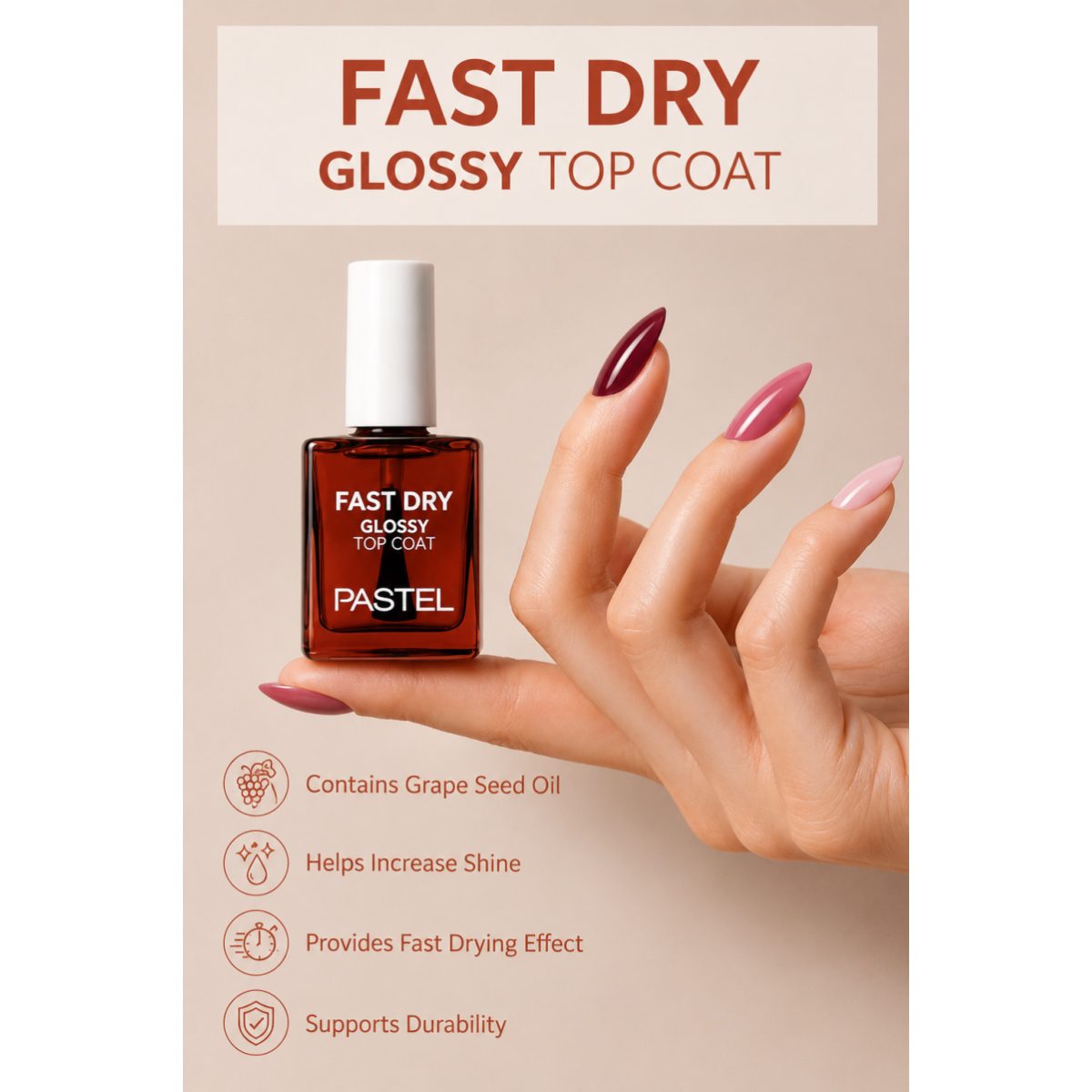 PASTEL FAST DRY GLOSSY TOP COAT 10ML