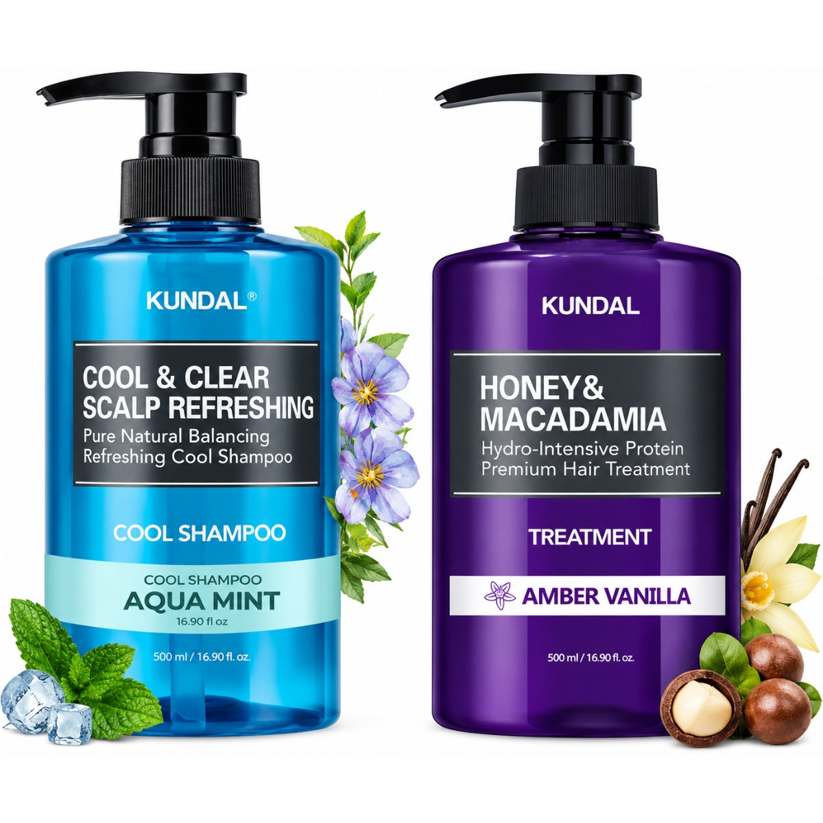 KUNDAL AQUA MINT COOL SHAMPOO + AMBER VANILLA TREATMENT 1+1FREE