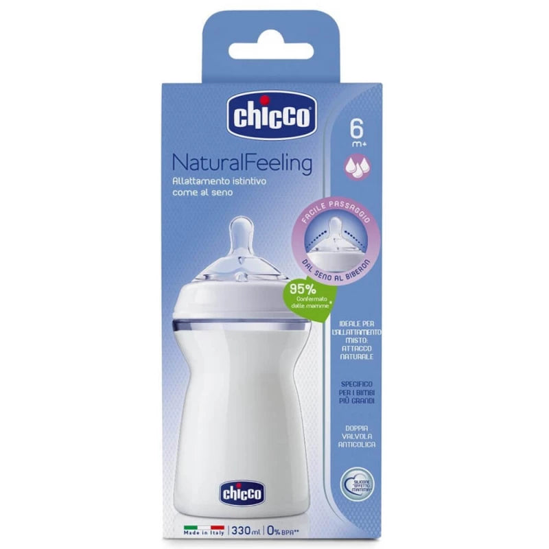 CHICCO NATURAL FEELING BOTTEL 6M+ 330ML WHITE