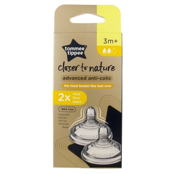TOMMEE TIPPEE ADVANCED ANTI-COLIC MED FLOW TEAT 3M+ 2PCS