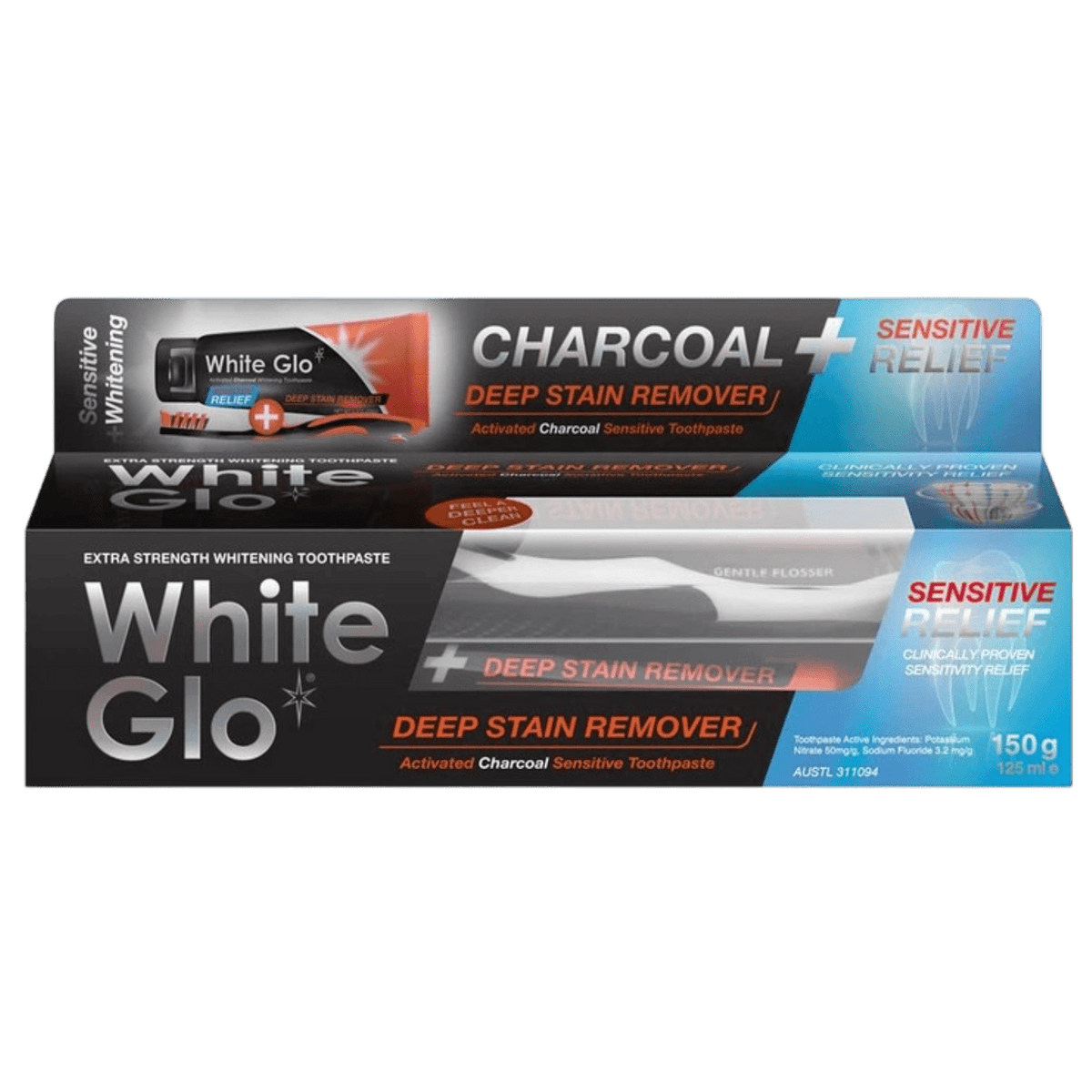 WHITE GLO DEEP STAIN REMOVER SENSITIVE T.P 125ML