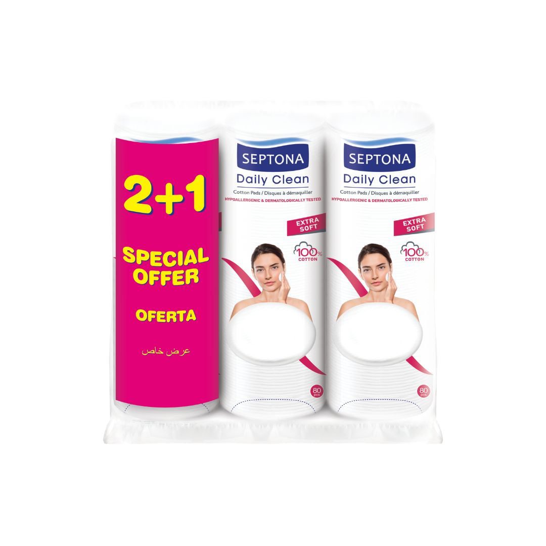 SEPTONA DAILY CLEAN COTTON PADS 80PCS 2+1FREE