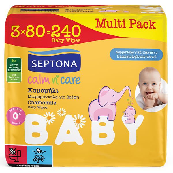 SEPTONA BABY WIPES CHAMOMILE 3*80 PCS OFEER