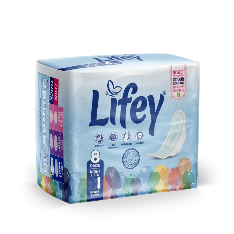 LIFEY NIGHT THIN HEAVY FLOW 8 PADS
