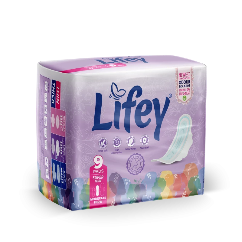 LIFEY SUPER THIN MODERATE FLOW 9 PADS