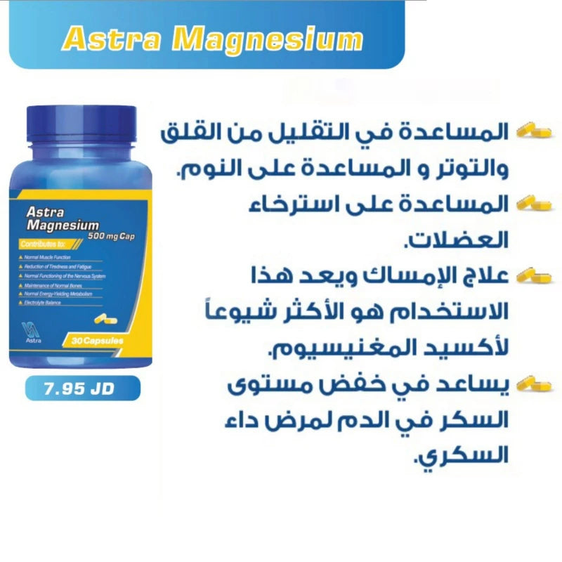 ASTRA MAGNESIUM 500MG 30CAP