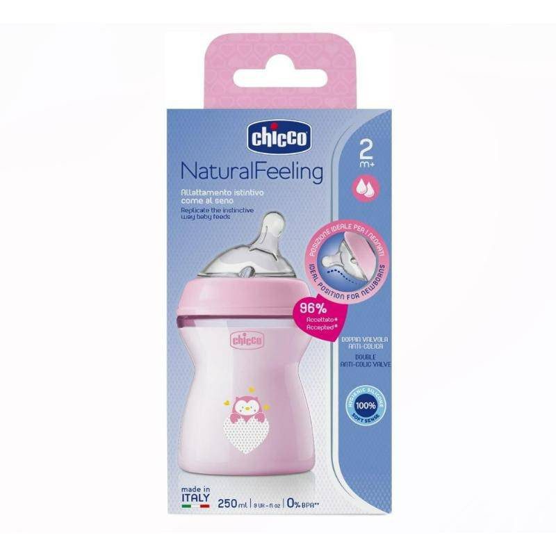 CHICCO NATURAL FEELING BOTTEL 2M+ 250ML PINK