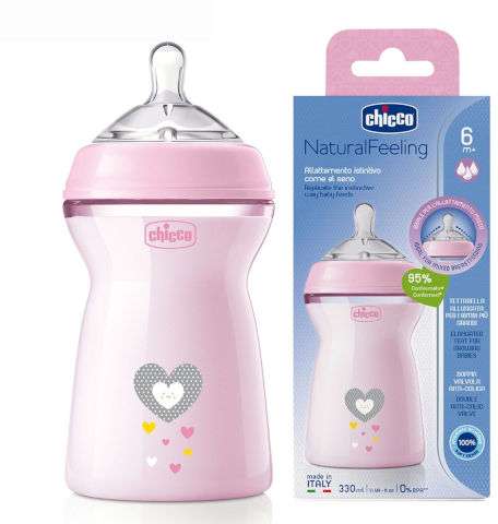 CHICCO NATURAL FEELING BOTTEL 6M+ 330ML PINK
