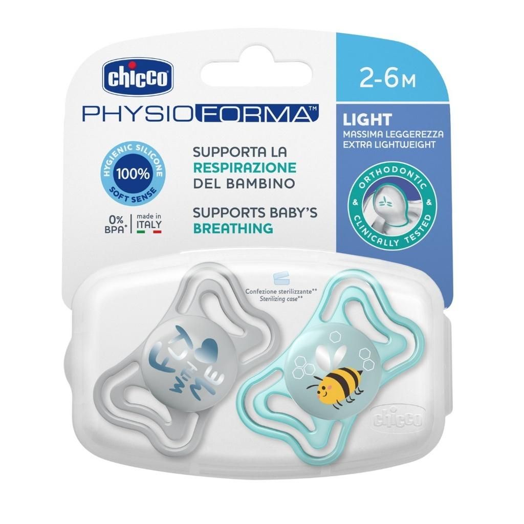 CHICCO PHYSIO FORMA LIGHT SOOTHER 2-6M 2PCS BLUE