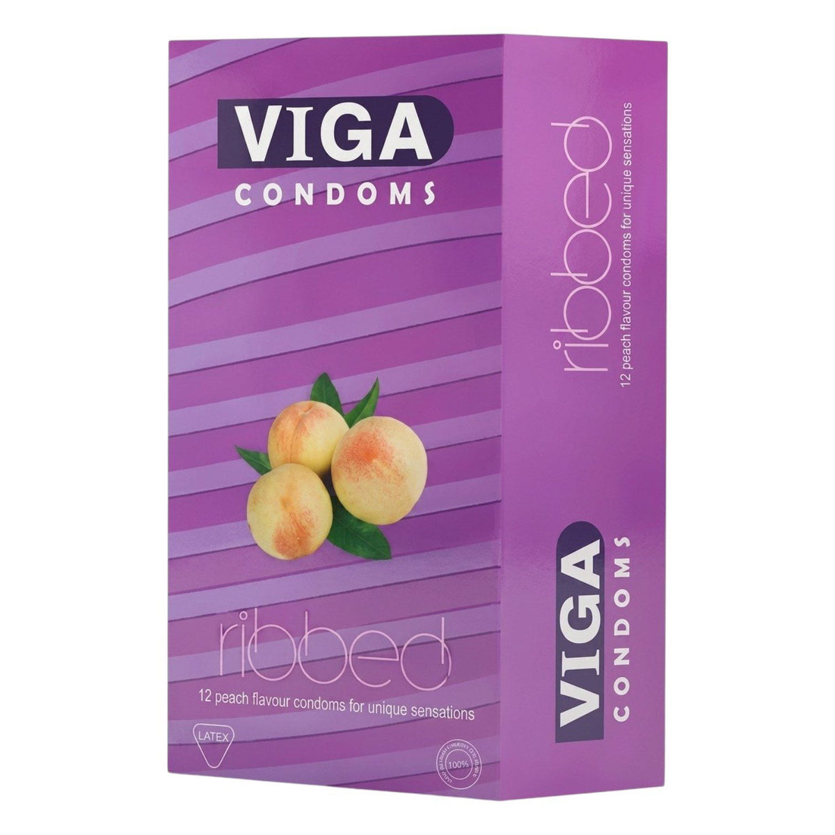 VIGA CONDOMS PEACH RIBBED 12PCS