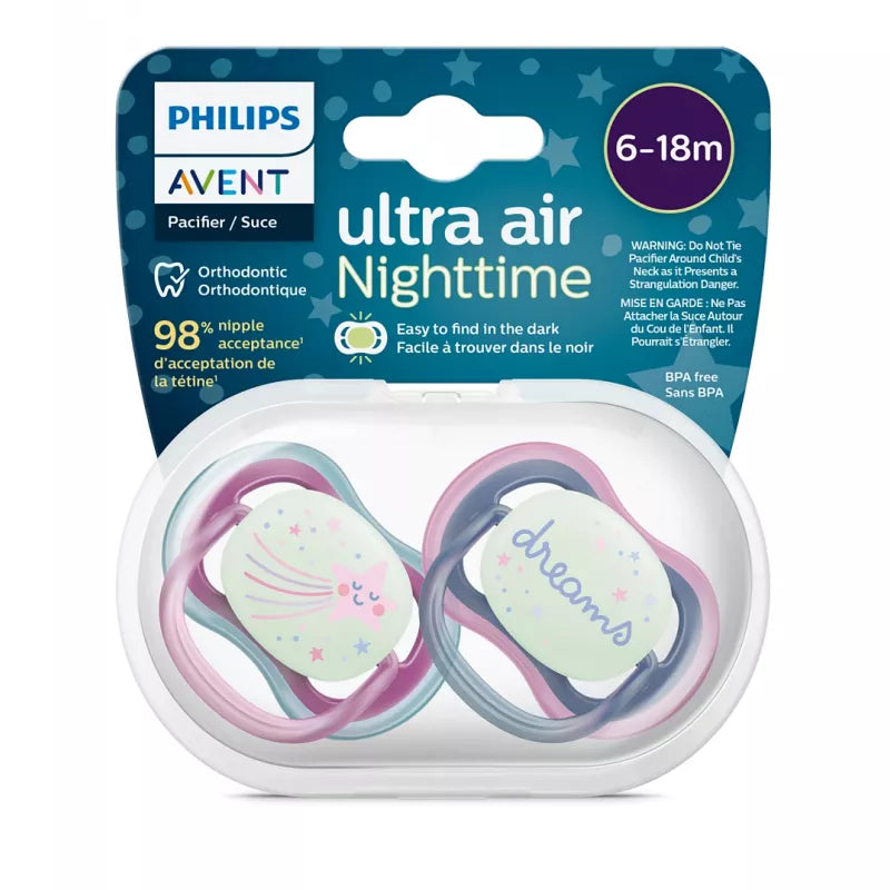 AVENT ULTRA AIR NIGHTTIME SOOTHER 6-18M 2PCS GIRL