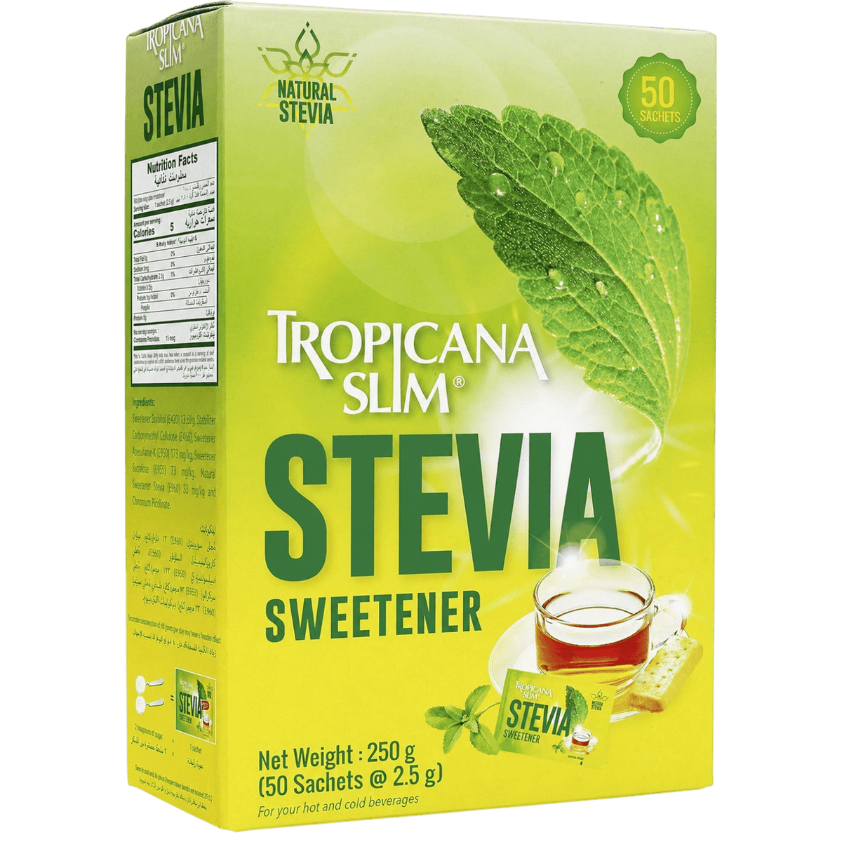 TROPICANA SLIM ZERO CALORIE STEVIA SWEETENER 50 SACH