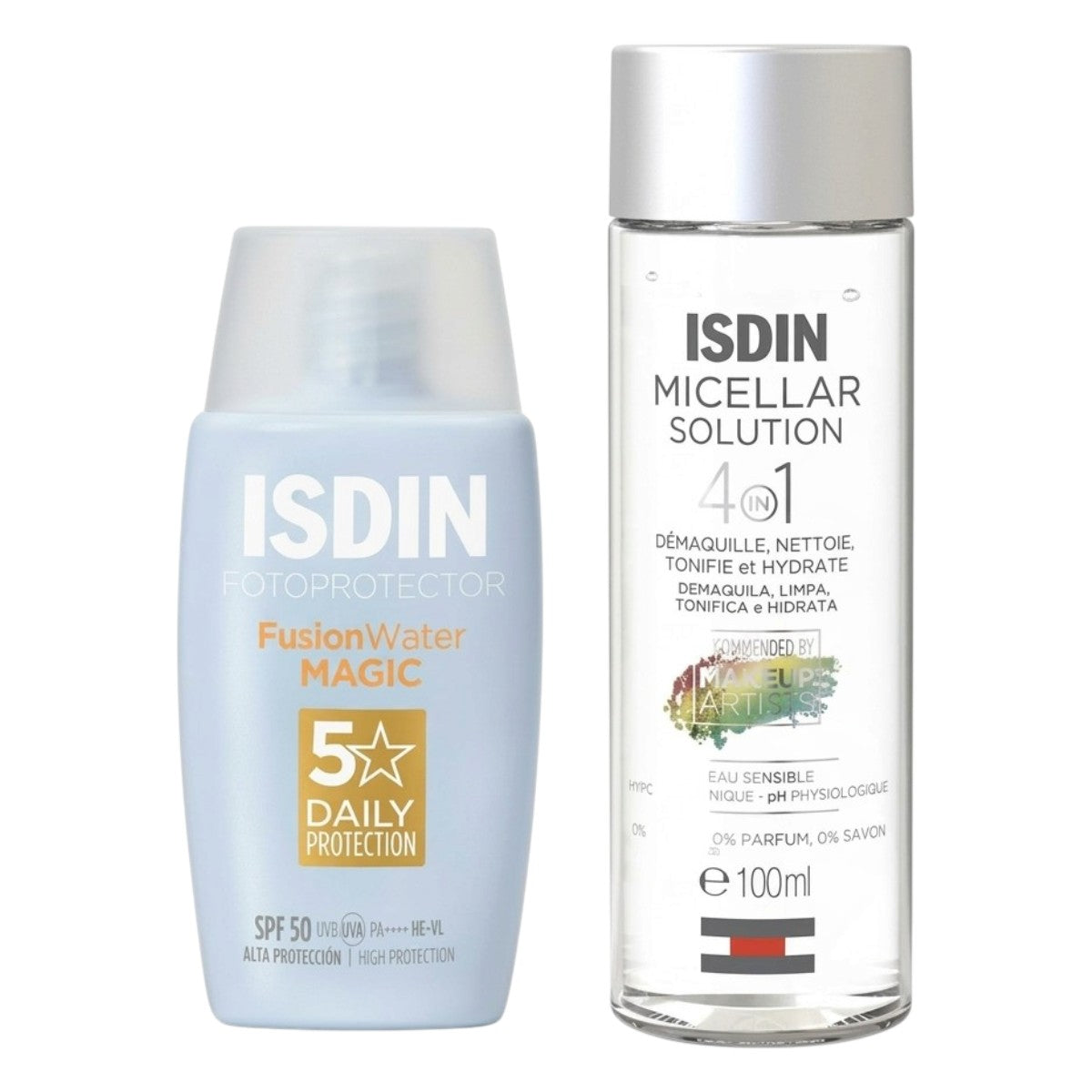 ISDIN SUNSCREEN FUSION WATER NO COLOR SPF50+ 50ML + MICELLAR 100ML FREE