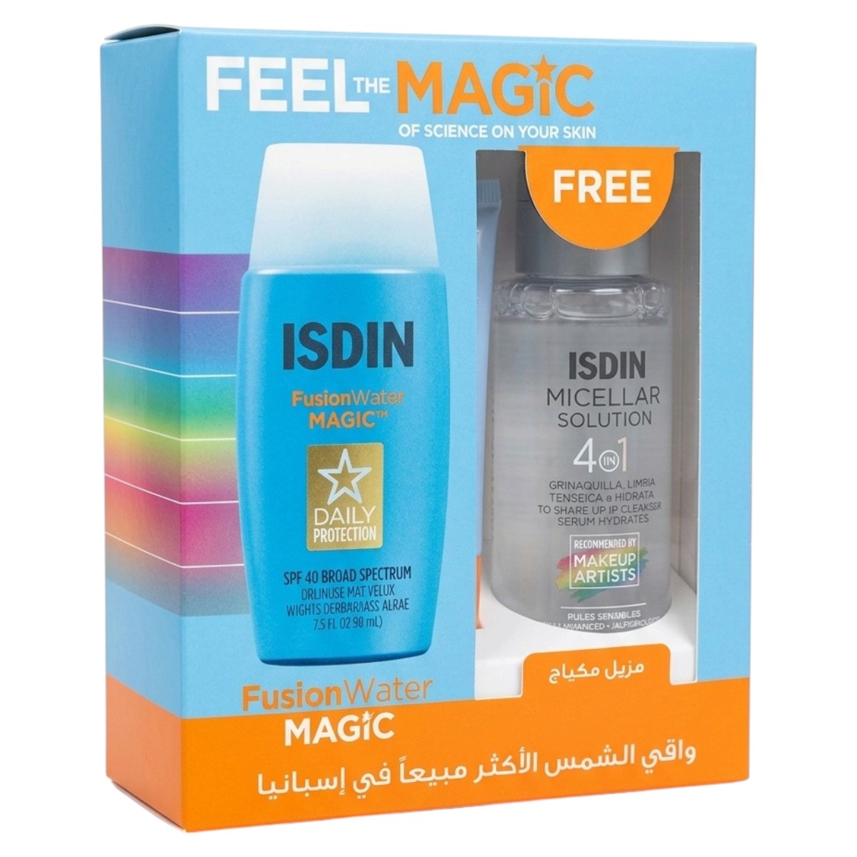 ISDIN SUNSCREEN FUSION WATER NO COLOR SPF50+ 50ML + MICELLAR 100ML FREE