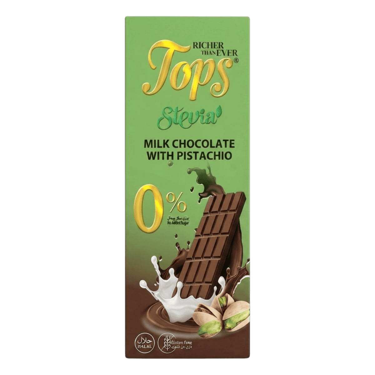 TOPS STEVIA MILK CHOCOLATE PISTACHIO 50G