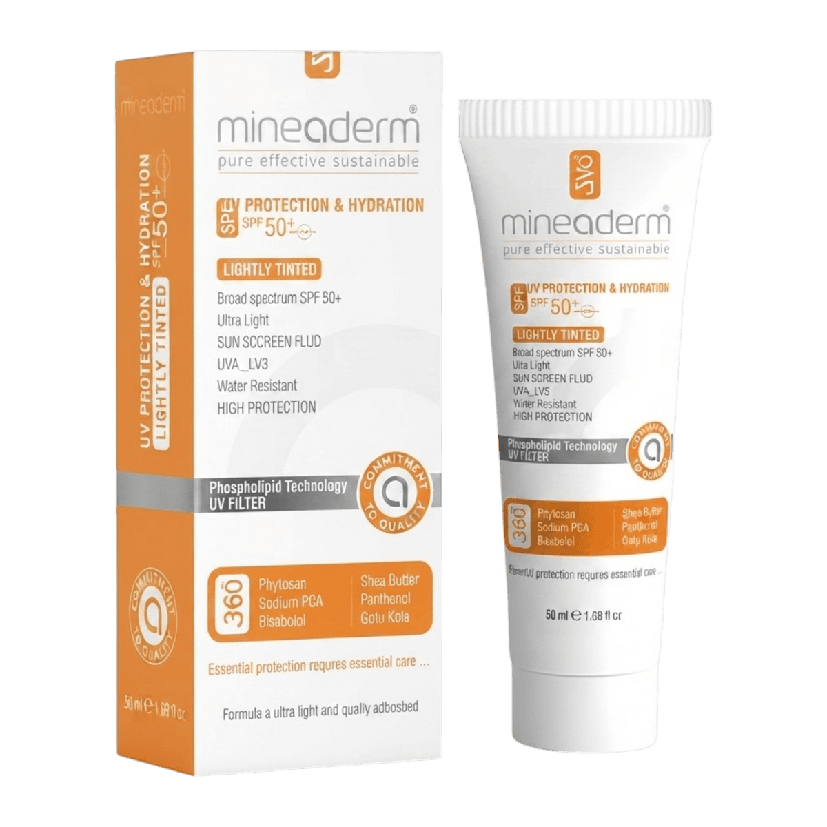 MINEADERM SUNSCREEN UV PROTECTION & HYDRATION LIGHTLY TINTED SPF50+ 50ML