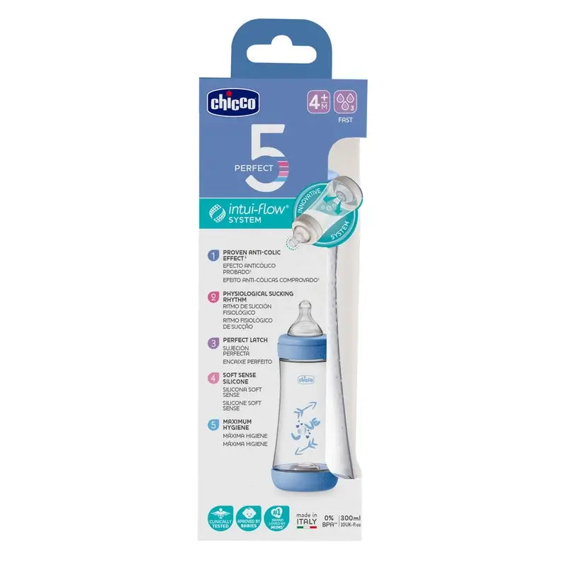 CHICCO 5 PERFECT INTUI-FLOW BOTTLE 4M+ 300ML BLUE