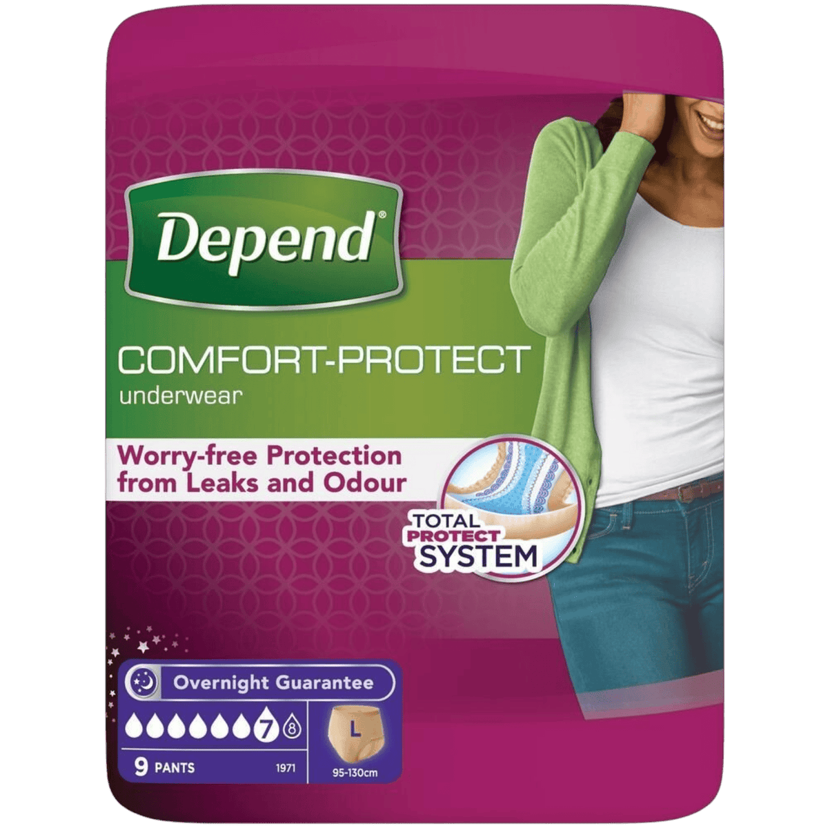 DEPEND UNDERWEAR FOR WOMEN L 9 PANTS