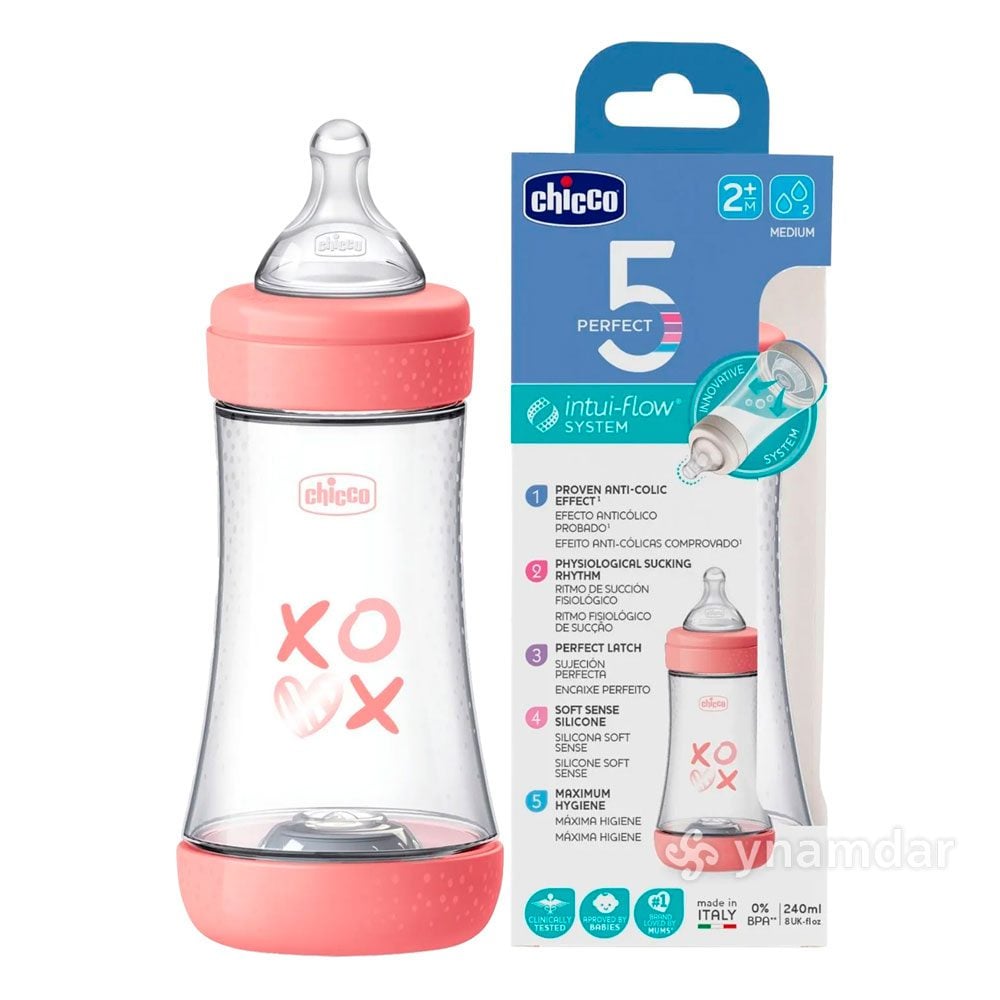 CHICCO 5 PERFECT INTUI-FLOW BOTTLE 2M+ 240ML PINK