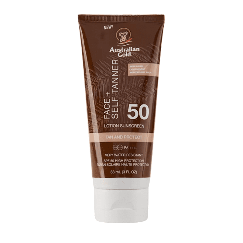 AUSTRALIAN GOLD SUNSCREEN FACE+SELF TANNER LOTION SPF50 88ML