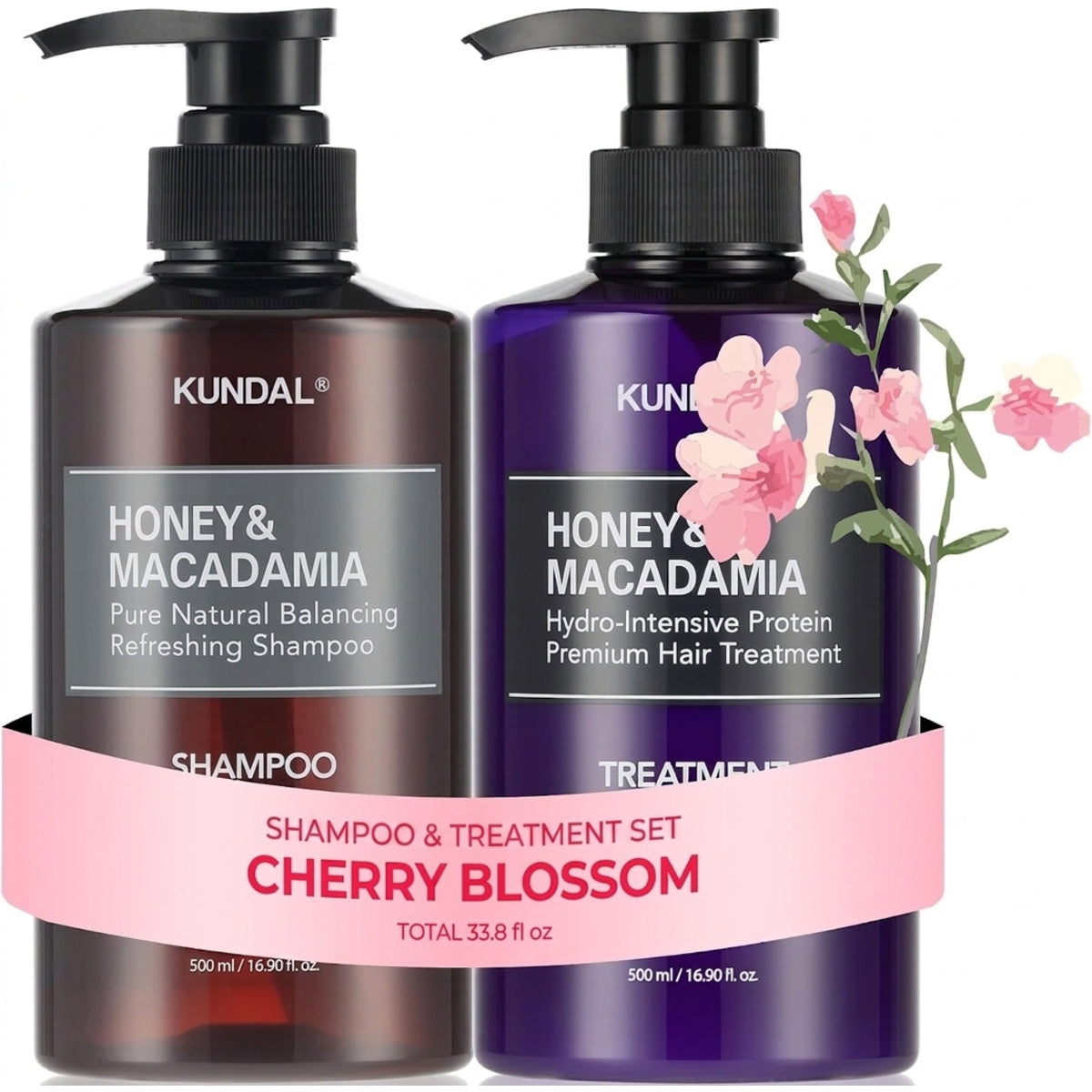 KUNDAL HONEY & MACADAMIA CHERRY BLOSSOM SHAMPOO + TREATMENT 1+1FREE