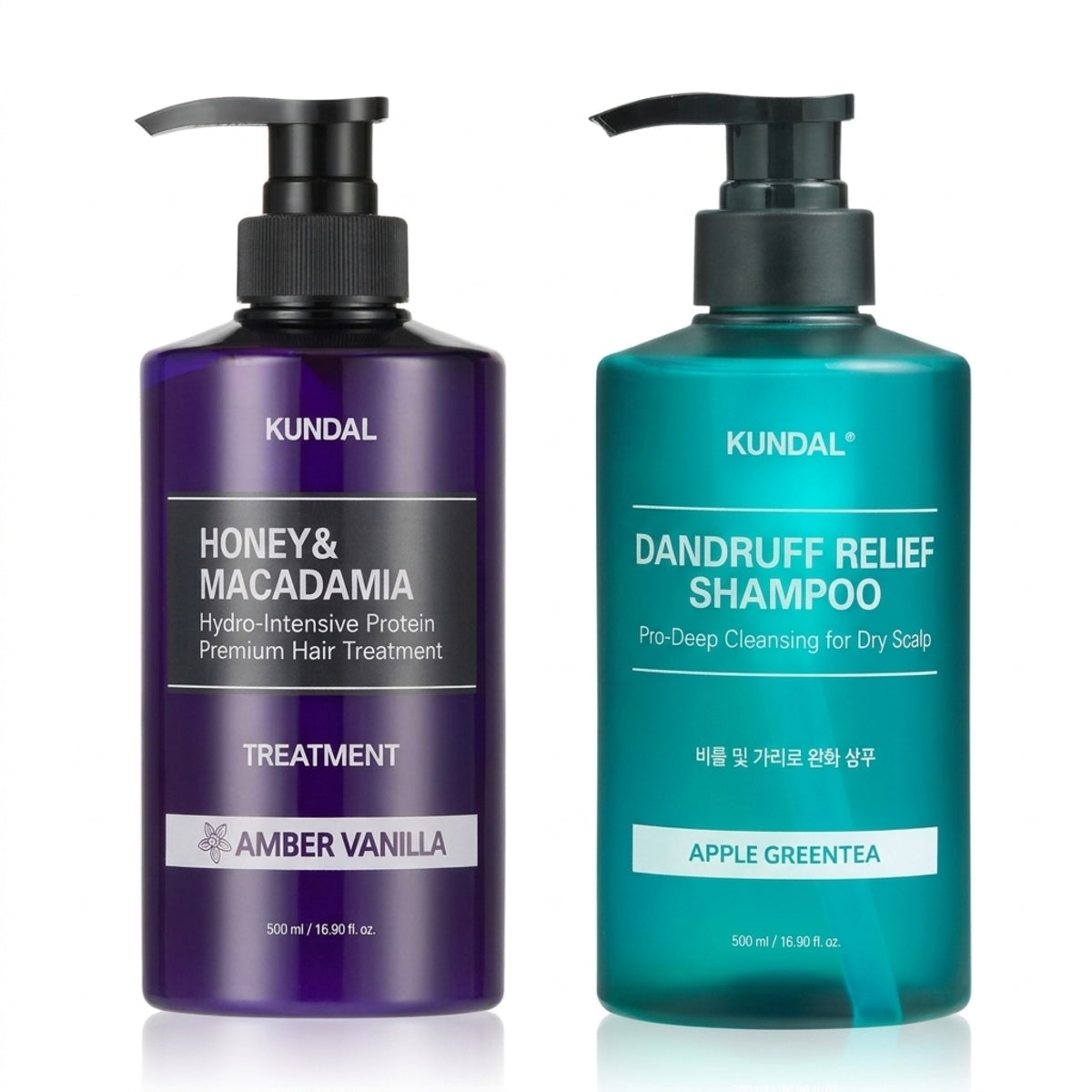 KUNDAL APPLE GREENTEA DANDRUFF SHAMPOO + AMBER VANILLA TREATMENT 1+1FREE