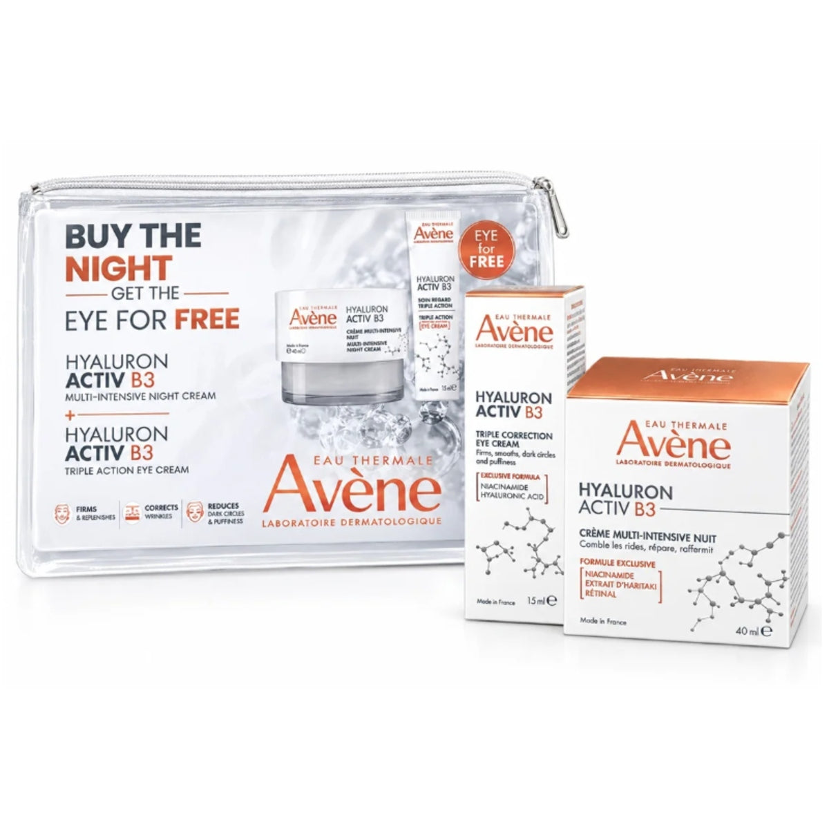 AVENE HYALURON ACTIV B3 D NIGHT CREAM 50ML + EYE CREAM FREE