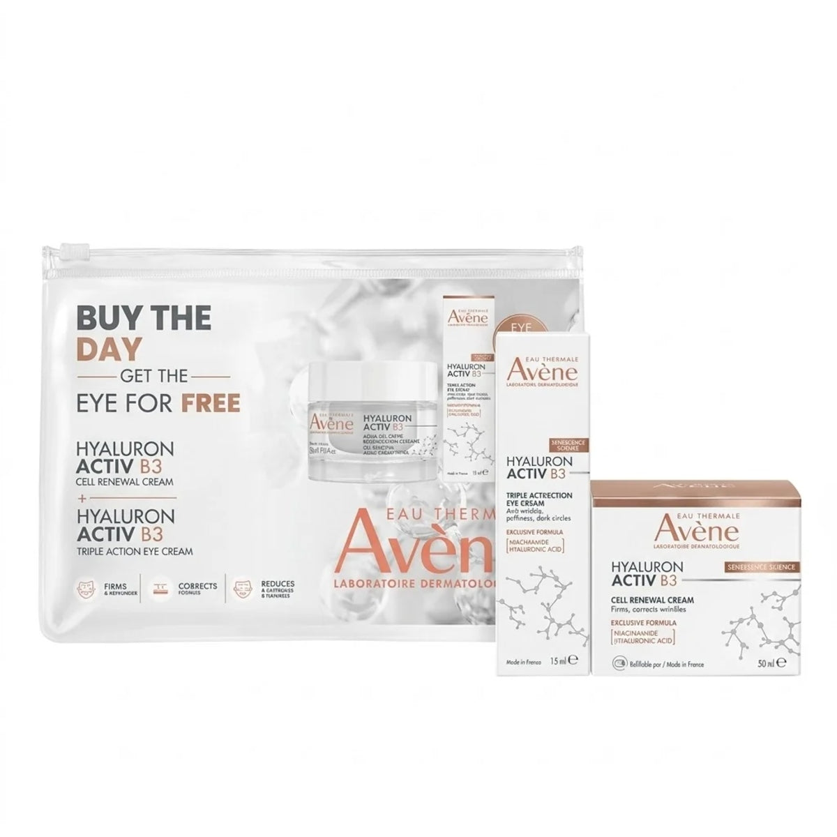 AVENE HYALURON ACTIV B3 DAY CREAM 50ML + EYE CREAM FREE