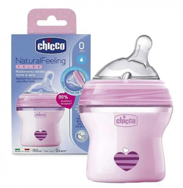 CHICCO NATURAL FEELING BOTTLE 0M+ 150ML PINK